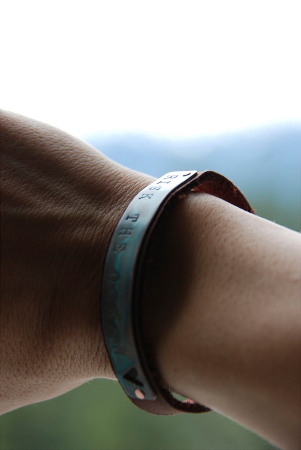 Adventure Bracelet Leather And Copper Risk The Ocean Cuff With Antique Date Nail Made To Order