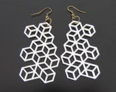3D cubes illusion. White Earrings