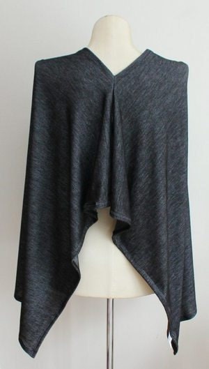 Black Denim Jersey Breastfeeding Nursing Cover Poncho Wrap Shawl