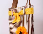 Flower tote bag brown, yellow and white, Sunflower tote, Handmade tote