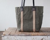 No. 105 Utility Tote in Olive Waxed Canvas & Black Leather