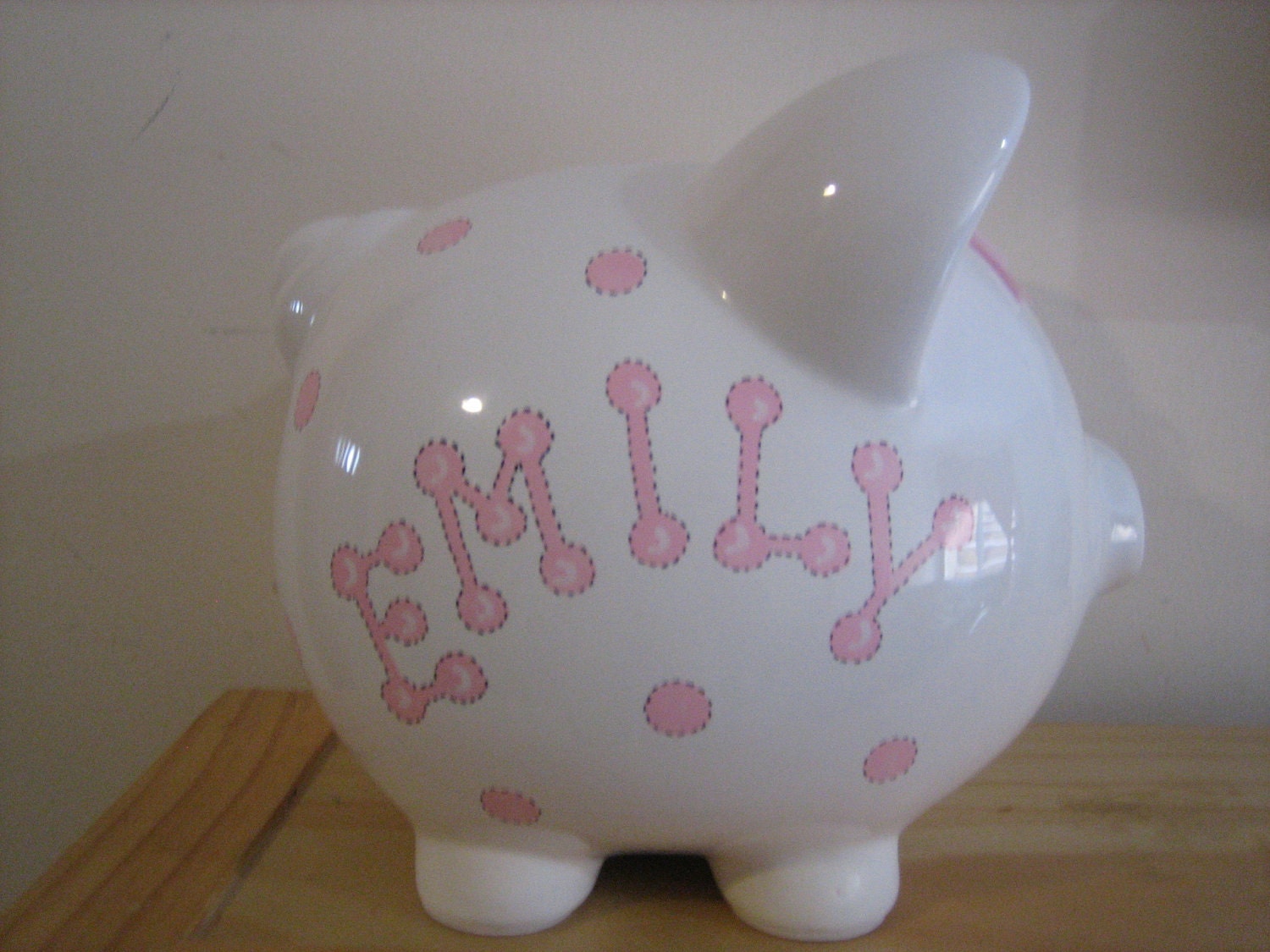 Personalized Piggy  Bank  Polka Dots-Newborns , Boys , Girls , Baby Shower Gift Centerpiece