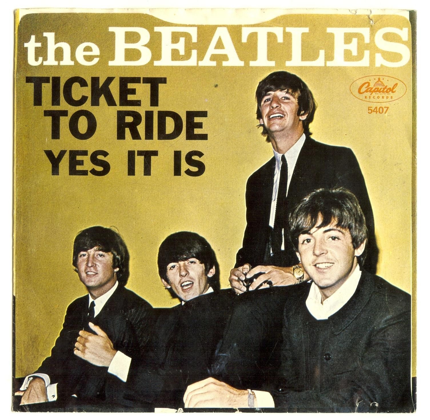 BEATLES 45 RECORD, Picture Sleeve,  "Ticket to Ride/Yes it Is", 1960, Vintage Vinyl Music
