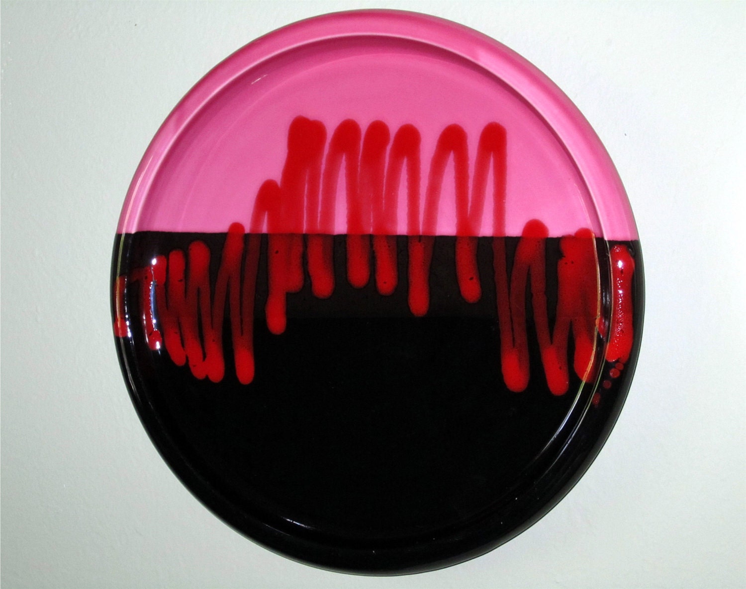 VINTAGE ITALIAN PLATE Wall Hanging -  Pink & Black with  Red Design