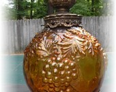 VINTAGE HANGING SWAG Lamp  Amber Glass Grape Design with Ornate Brass on Both Ends