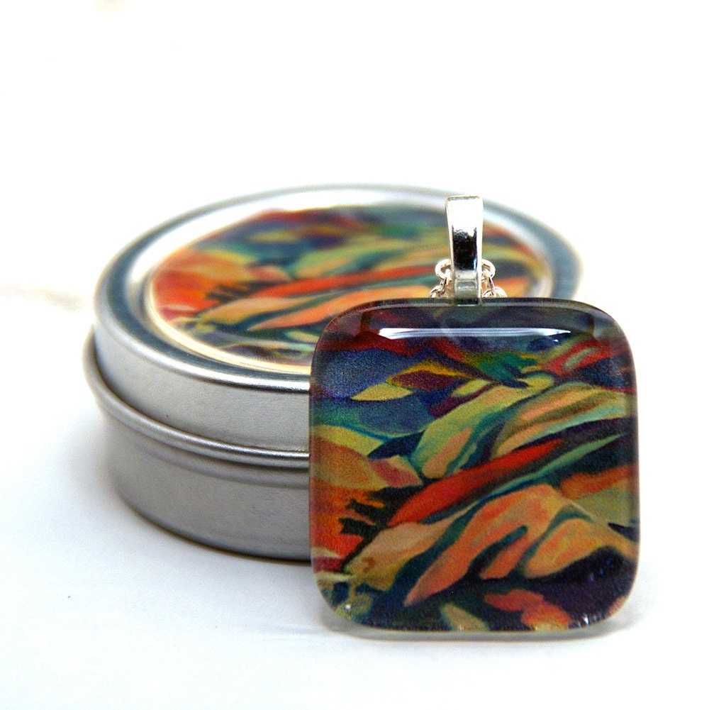 Original Glass Pendant Necklace Mountain Landscape