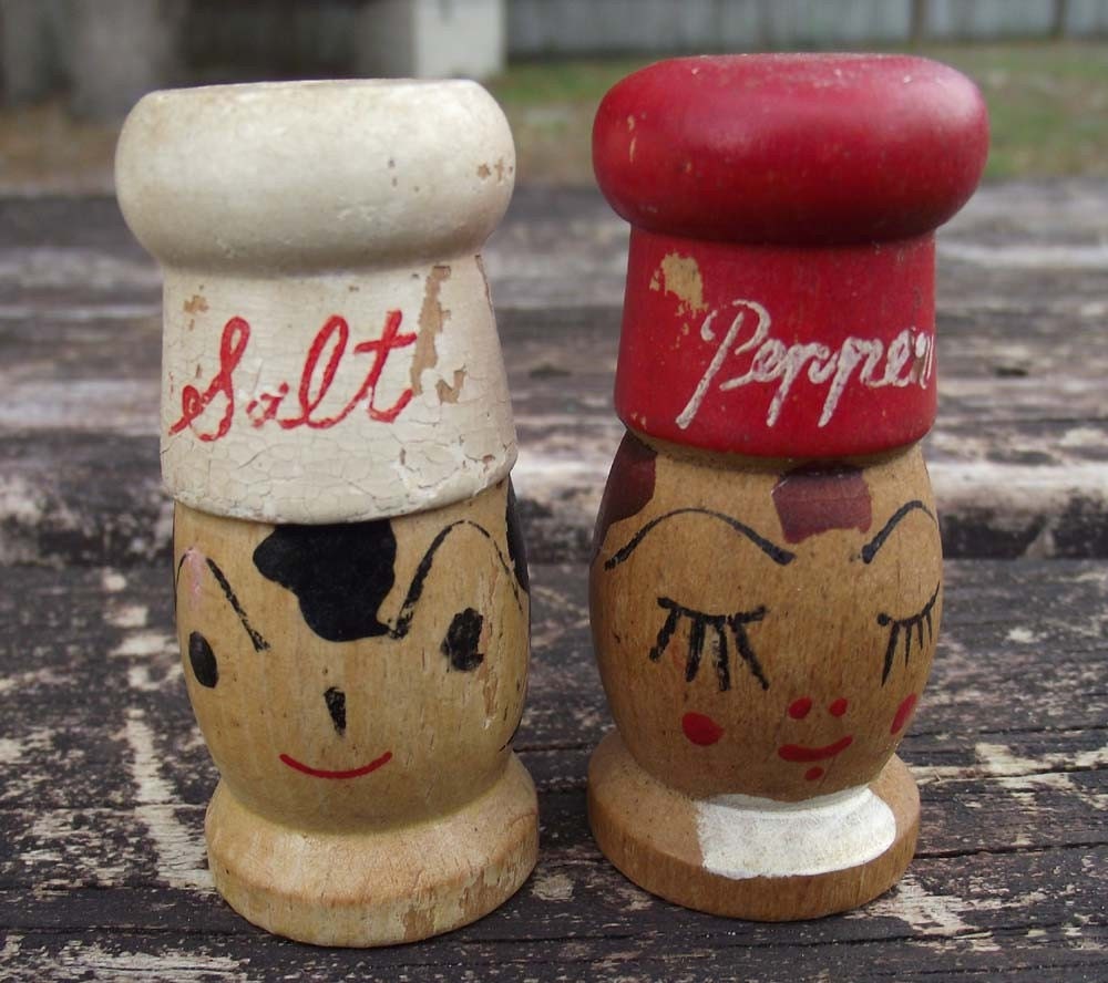 Vintage Wooden Chef Salt and Pepper Shakers