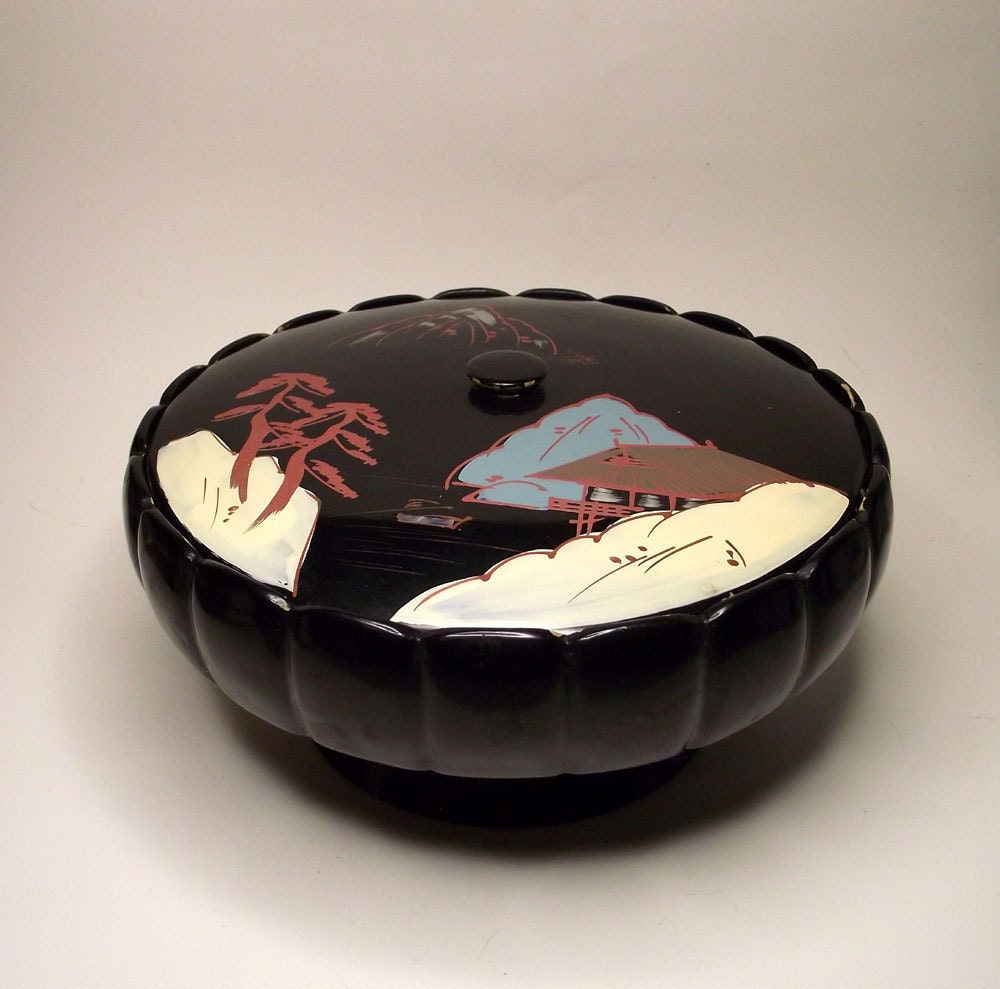 Asian Wood Musical Trinket Jewelry Bowl