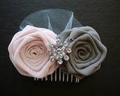 Gray Pink Rose Comb Hair Clip Pin Headband Bride Bridal Silk Wedding Shower Rehearsal Dinner Invitation Flower Blush Cherry Blossom Silver