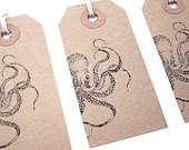 Gift Tags - Hang Tags - Brown Kraft Card Stock - Handmade - Octopus - Set of 10