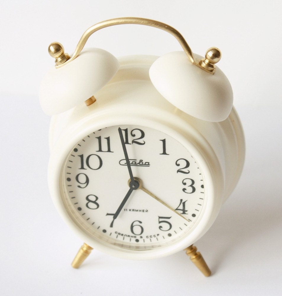 Vintage Russian mechanical alarm clock Slava from Soviet Union era NEVER USED