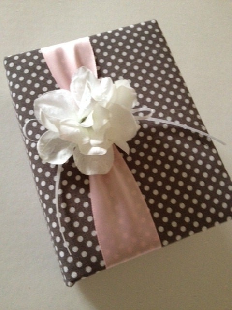 Blush Pink and Gray Wedding Photo Album - White Hydrangeas - Gray Polka Dots  - Handmade - Free Shipping