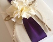 Rustic Wedding Photo Album - Cream Ivory Hydrangeas - Eggplant Purple Ribbon - Handmade and Gift Wrapped - Free Shipping
