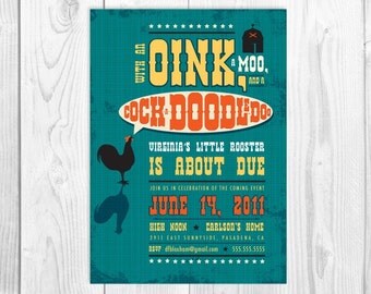 Baby Shower, Farmland Rooster Cock-A-Doodle-Doo Invitation card