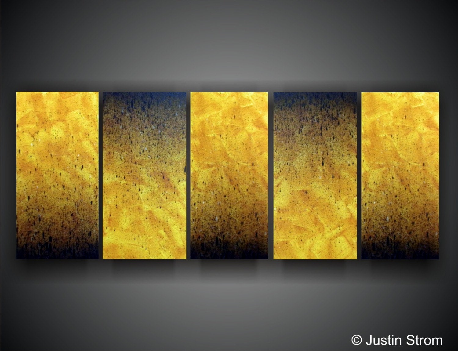 Embers-------Original Abstract Painting by Justin Strom Large 60  x  24 5 Panel Painting Made To Order Can Be Made In Other Colors And Sizes