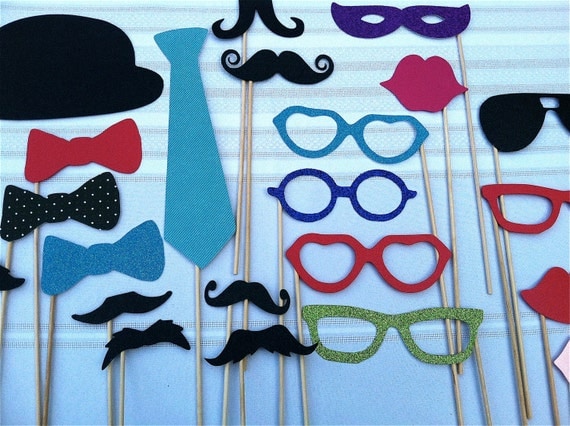 Wedding Photo Booth Props - 32 piece prop set - Birthdays, Weddings, Parties - Photobooth Props