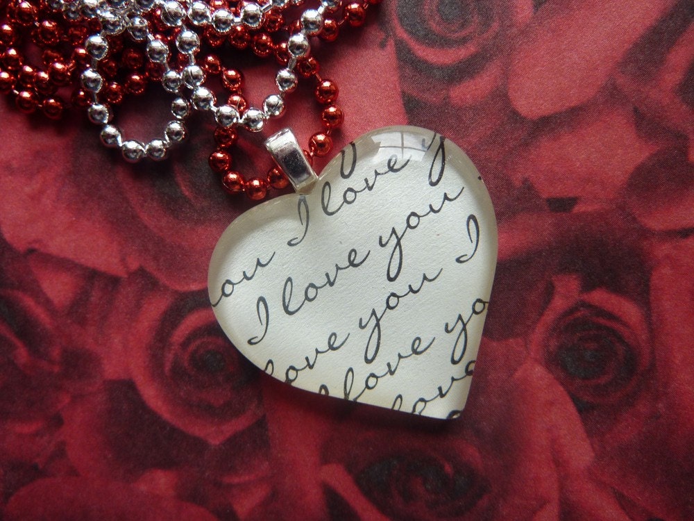 I Love You Heart Glass Tile Pendant Necklace-READY TO SHIP