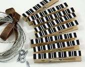 Clothesline Kit. Black Stripe Clothespins and Hanging Wire