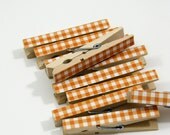 Clothespins.  Set of Ten. Orange Gingham