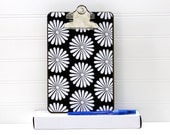 Papered Clipboard.  Journal Sized.  Black and White Flower