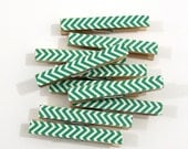 Clothespins.  Set of Ten. Kelly Green Chevron.