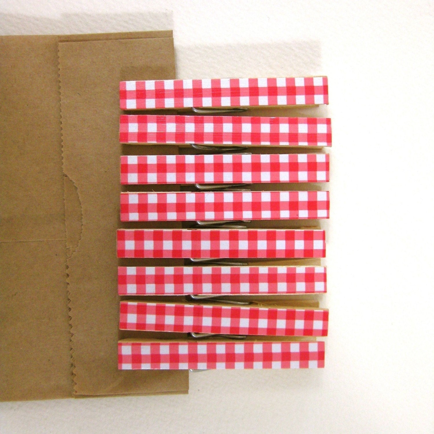 Clothespins.  Set of Ten.  Red Gingham