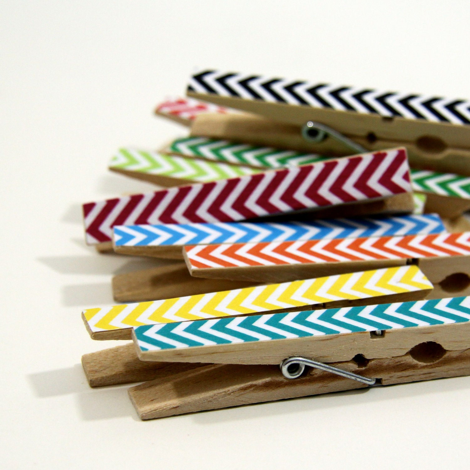 Clothespins. Set of Ten. Rainbow Chevron.