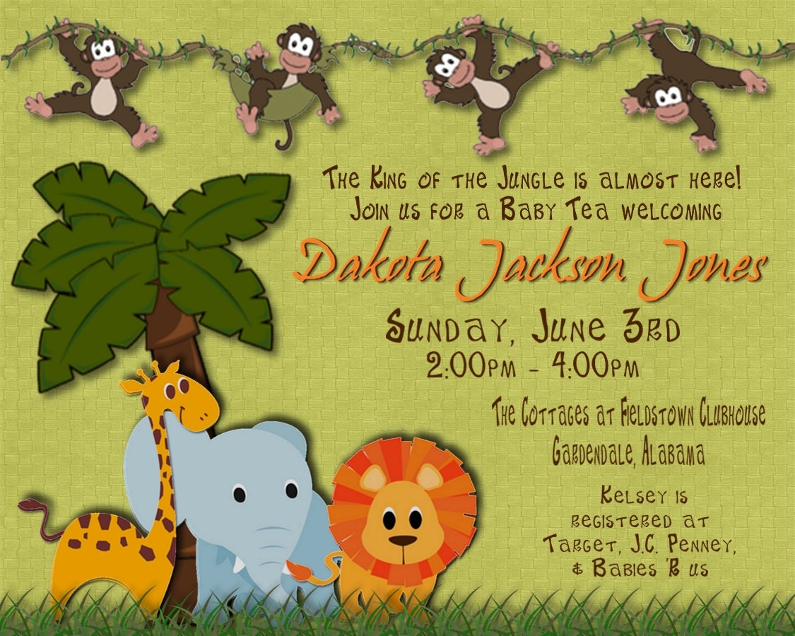 JUNGLE Baby Shower Invitation for GIRL or BOY