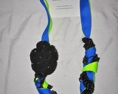 The MavenFresh Margot Necklace with Crochet Flower & Swarovski Crystals Neon Ribbon on SALE