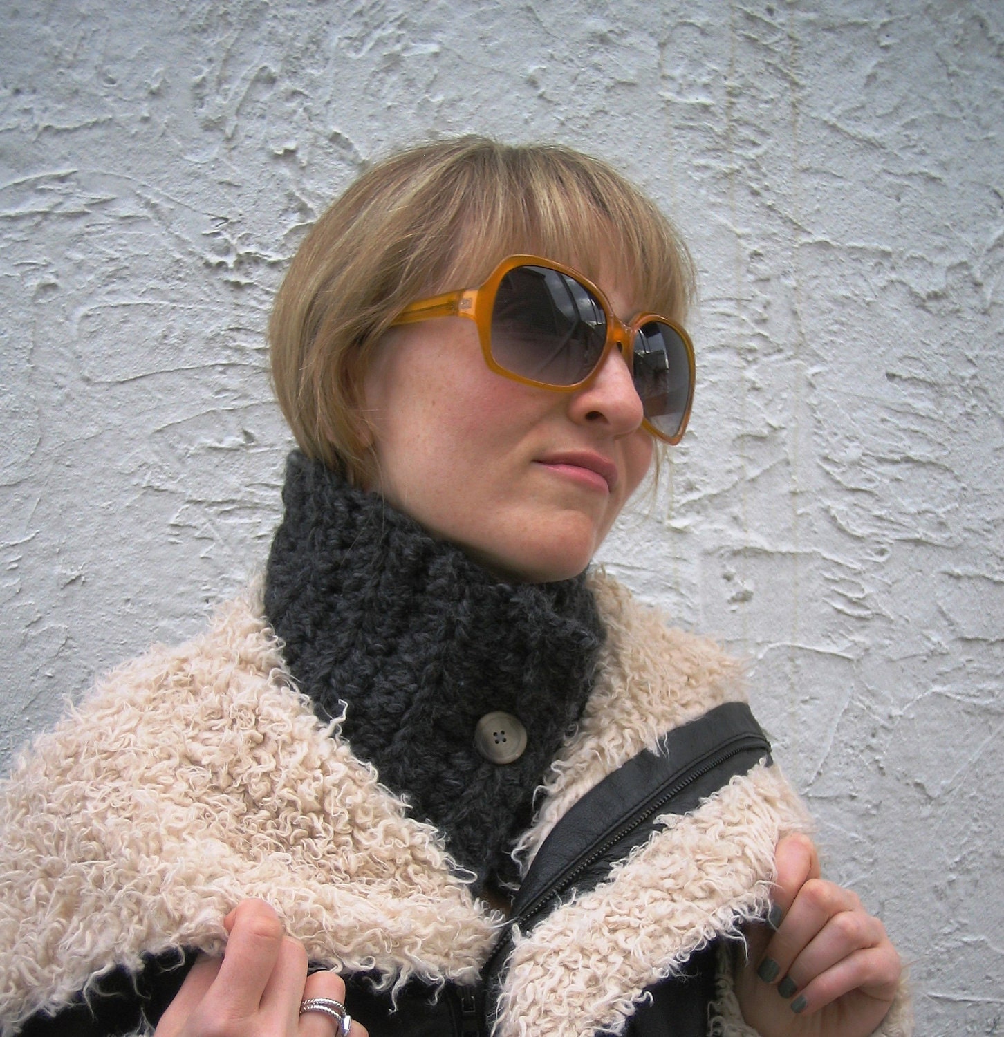 Minnie Button Scarflette in Charcoal Grey