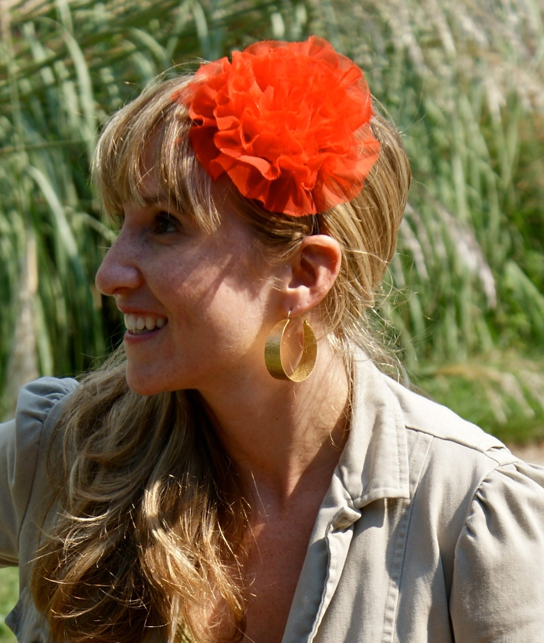 Thai Rose Headband in Tangerine Twist on Navy Blue