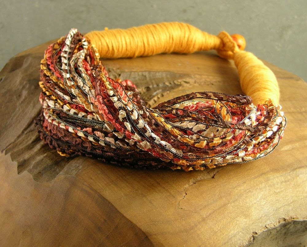 textile necklace skinny scarf necklace scarf scarflette ethnic inspired in earthy rainbow repurposed textiles curationnation therougett