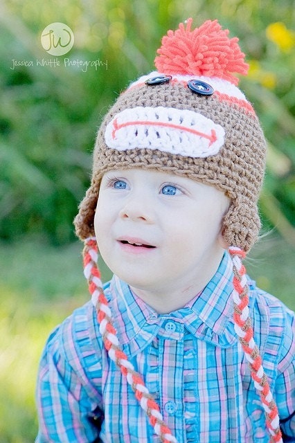 PDF Sock Monkey Beanie All sizes Crochet PATTERN