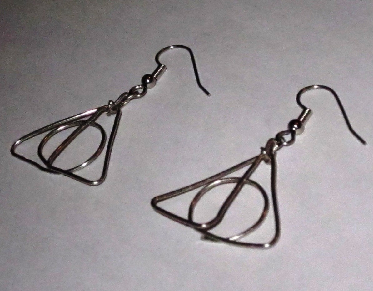 Wire Deathly Hallows Dangle Earrings - Harry Potter Jewelry - Handmade - Wire Wrapped -