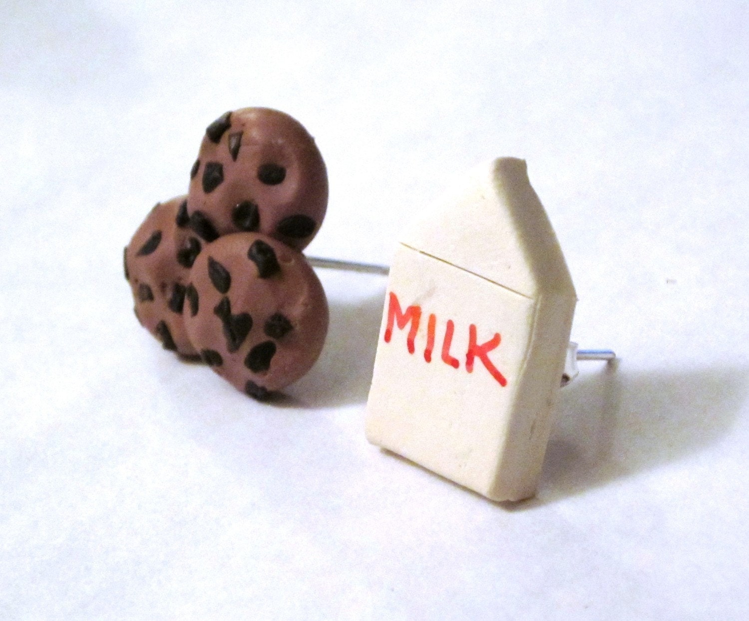 Milk and Cookies Stud Earrings - Polymer Clay Food Jewelry - Handmade - Surgical Steel - Unique - Gifts Under 10, 20