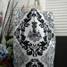 X-Large Fabric Organizer- Leather Handle / Hamper / Basket / Storage Container / Basket Bin / Round bottom / Black & white Chandelier design