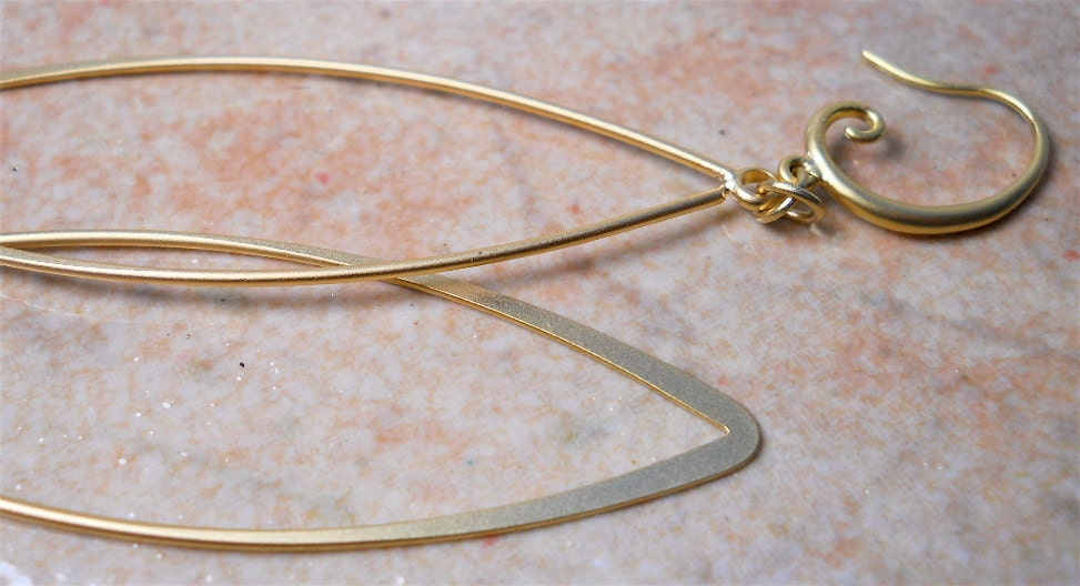 Long, Oval, Matte Gold Hoop Earrings, Spring Versatile Fashion Accessory, Gift