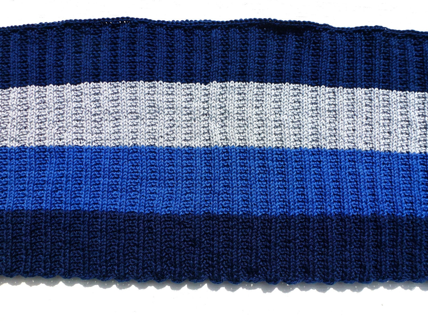Stripe Infinity Scarf, Loop Scarf, Hand Knit Long Cowl, Men and Women - Navy Blue, Jeans Blue, Silver Gray