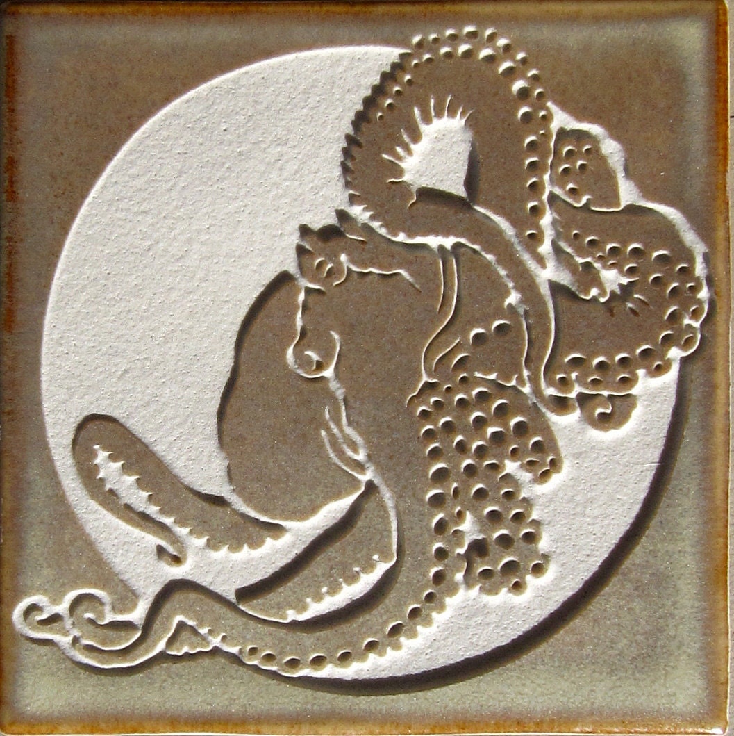 Giant Pacific Octopus- 4x4 Etched Porcelain Tile