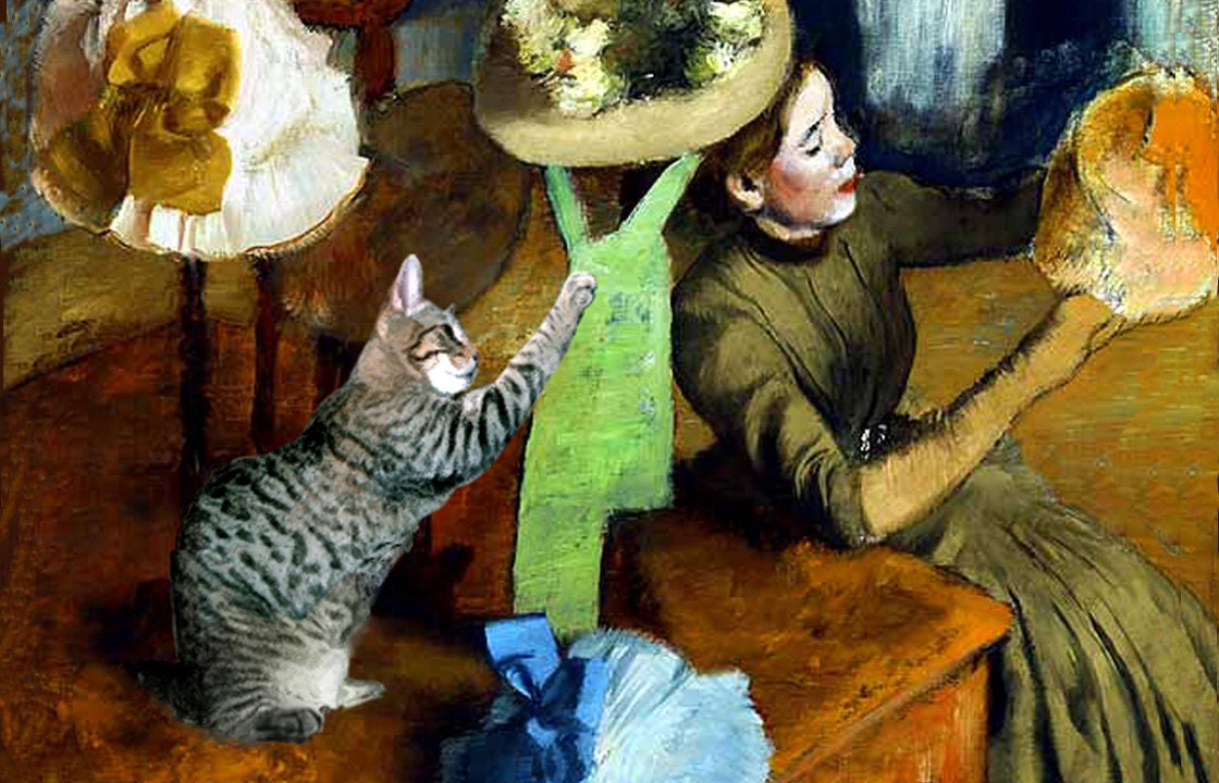 Cat Card - Cat in Degas Hat Shop