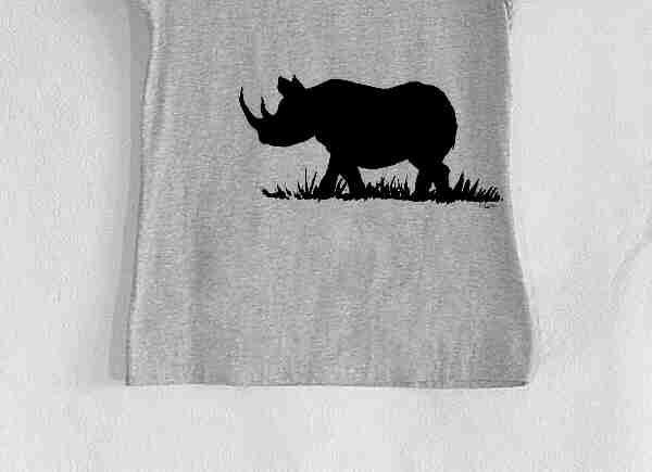 Black Rhinocerous Screenprinted Gray TShirt Black Ink