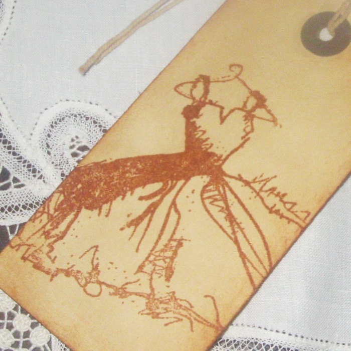 Wedding Gift tags 5 large hang tags distressed and stamped with a wedding dress