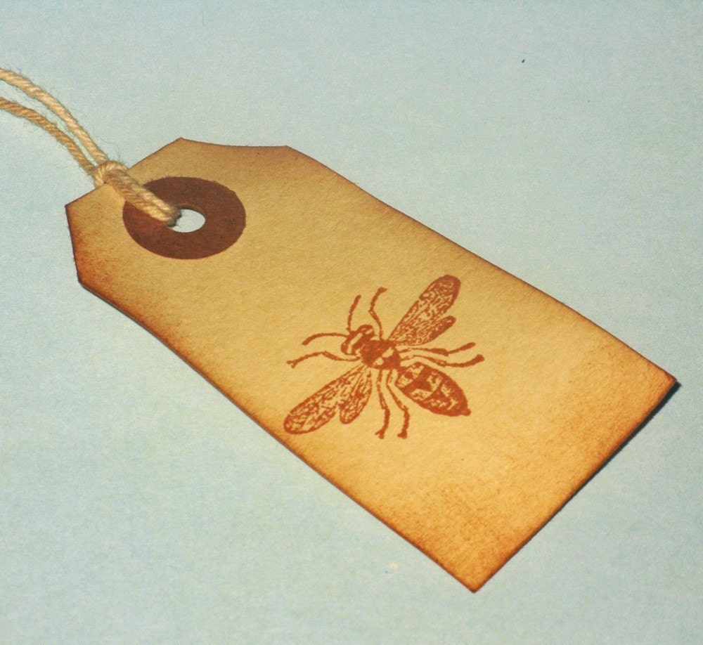 12 small gift tags wasp distressed manila hang tags