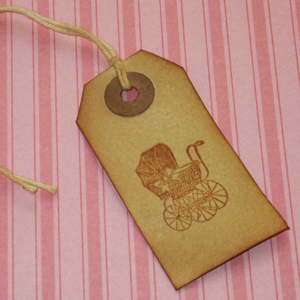12 small gift tags baby buggy distressed manila hang tags perfect for a baby shower