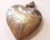 Vintage Sterling Silver 925 Etched Heart Locket Pendant