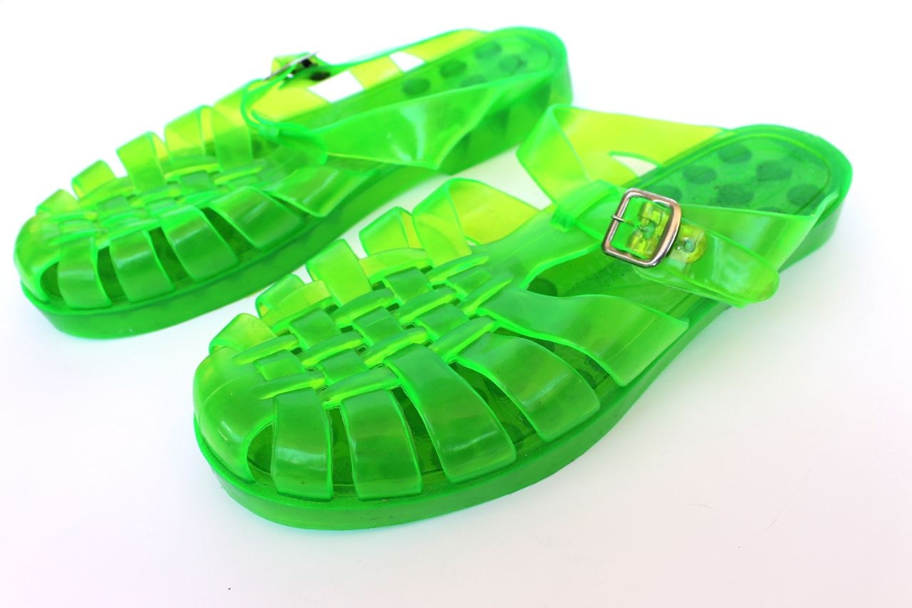 Vintage 1990s Neon Green Adjustable Jelly Shoes