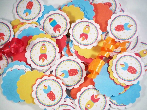 Rocket Mini Tags : table confetti, food picks, cupcake toppers Il_570xn