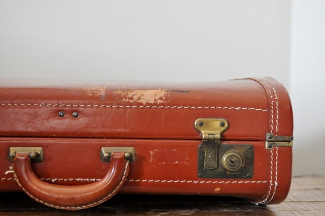 Vintage Carmel Brown Leather Suitcase