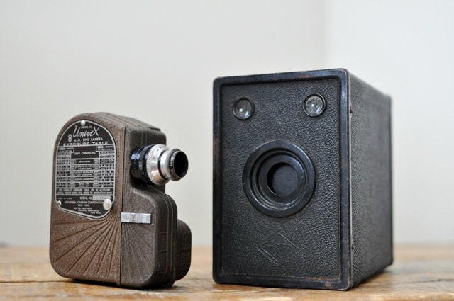 Vintage Camera Collection Univex Model C8 8 mm Movie Camera and Agfa Box Camera