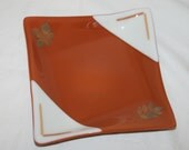Fused glass plate, Home & Living terra cotta sq leaf dish.